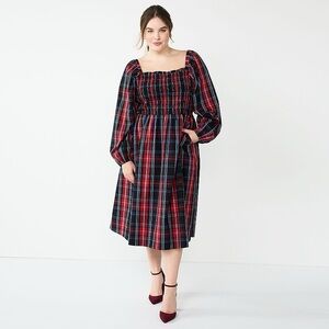 NWT Draper James RSVP 3X Plaid Smocked Midi Dress
